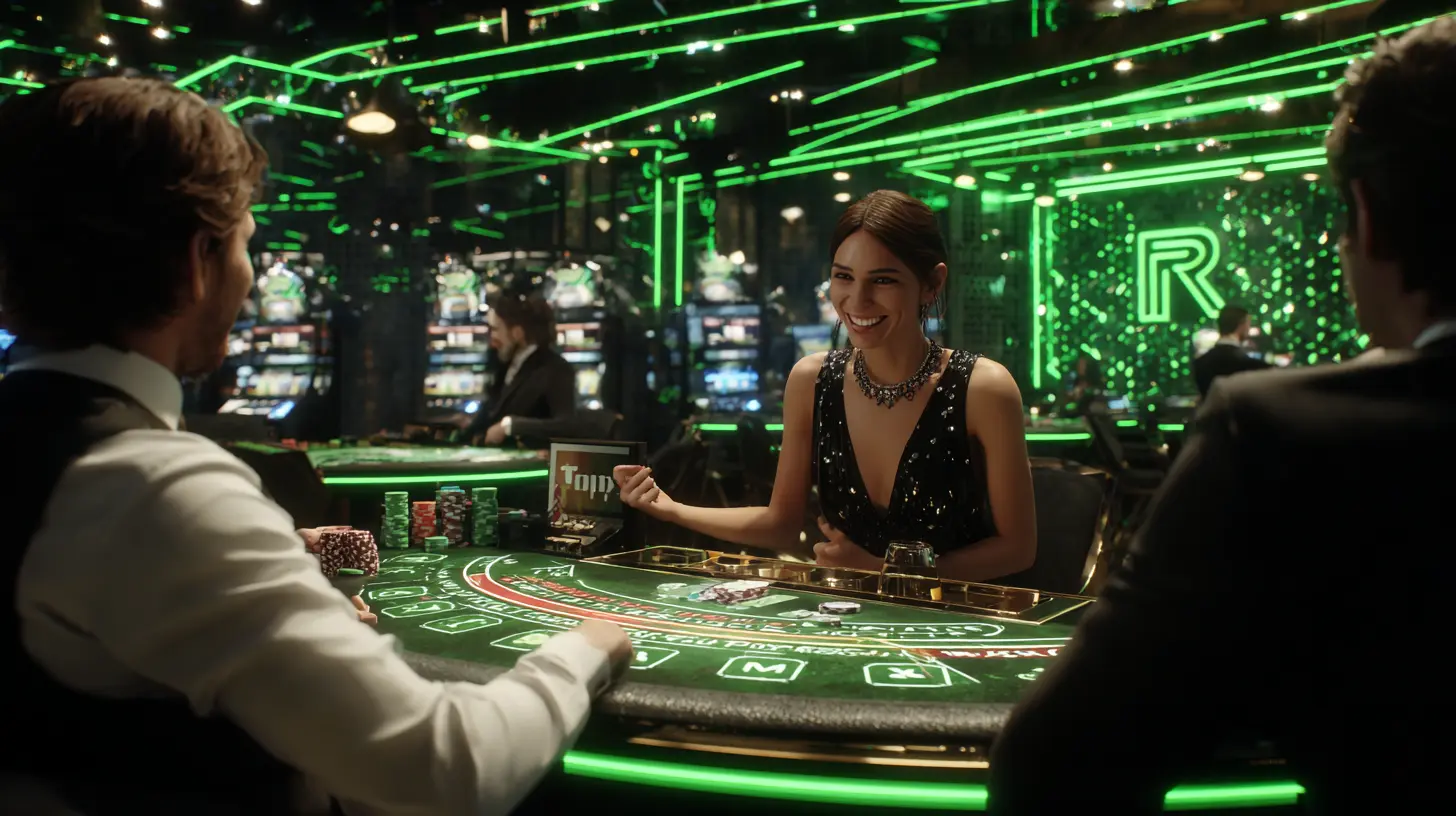 Mesa de ruleta en vivo de Jugabet con luces neón verdes